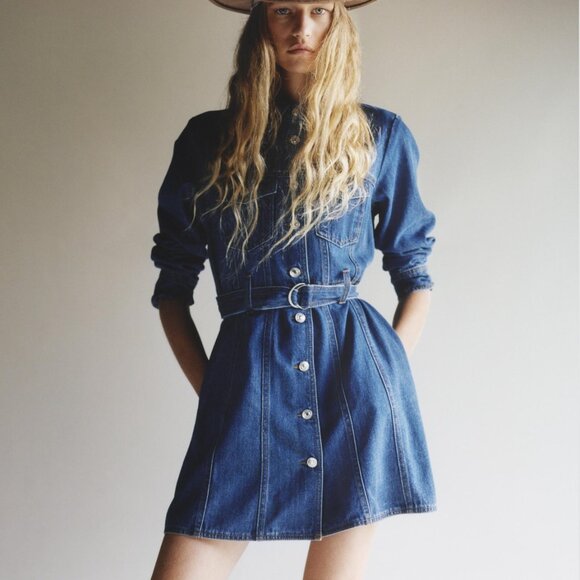 Zara Dresses & Skirts - ZARA NWT The Betty Dress Denim Belted Mini Blue Small